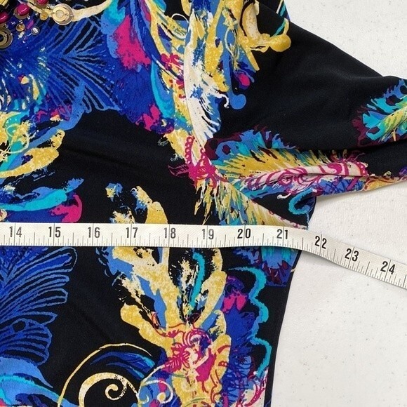 Style & Co Beaded Tunic Top Multicolored Leaves Print 3/4 Sleeve V-Neck Stretchy - Picture 11 of 16